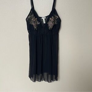 Vintage style Soma babydoll Black Mesh lingerie with Purple Embroidery sexy Y2K